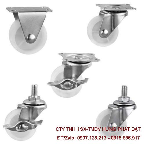 Bánh Xe Nhựa PP Trắng Cố Định Xoay Khoá 40x17