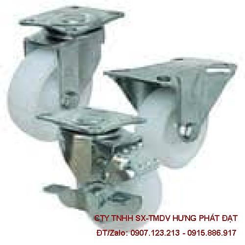 Bánh xe nhựa trắng 4P xoay, khóa, cố định