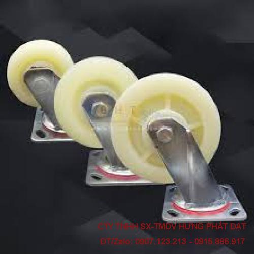 Bánh xe nhựa trắng PA phi 100 xoay, khóa, cố định