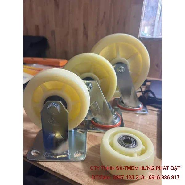 Bánh xe nylon trắng phi 200 tải nặng chịu tải 280kg