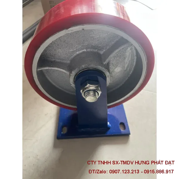 Bánh xe PU đỏ chịu tải 100 cố định xoay khóa