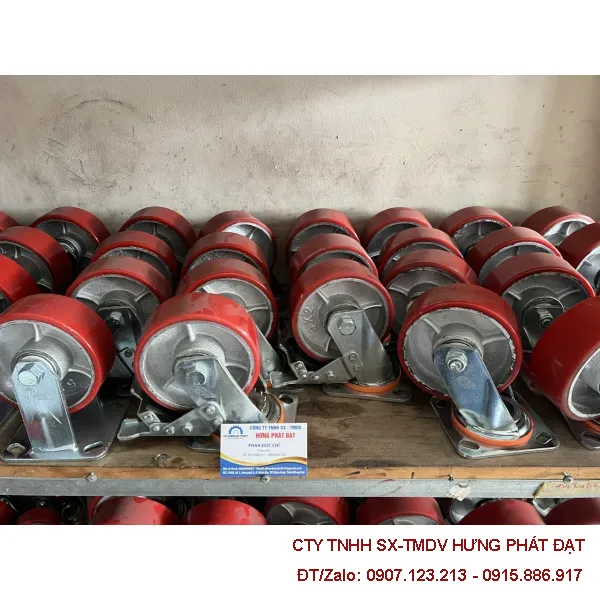 Bánh xe PU đỏ chịu tải 80 cố định xoay khóa