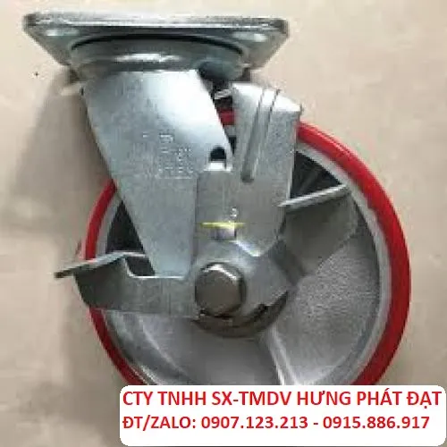 BÁNH XE PU ĐỎ GANG KHOÁ PHI 200X50