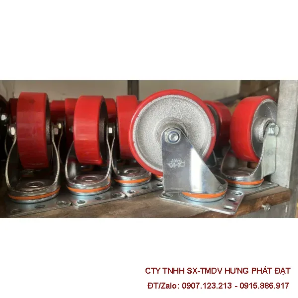 Bánh xe PVC đỏ 2 vòng bi phi 80