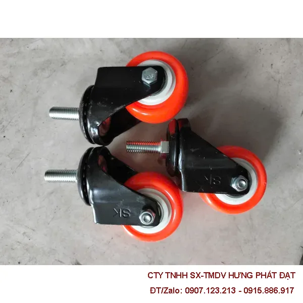 Bánh xe PVC đỏ phi 100 hai vòng bi chịu tải 100kg