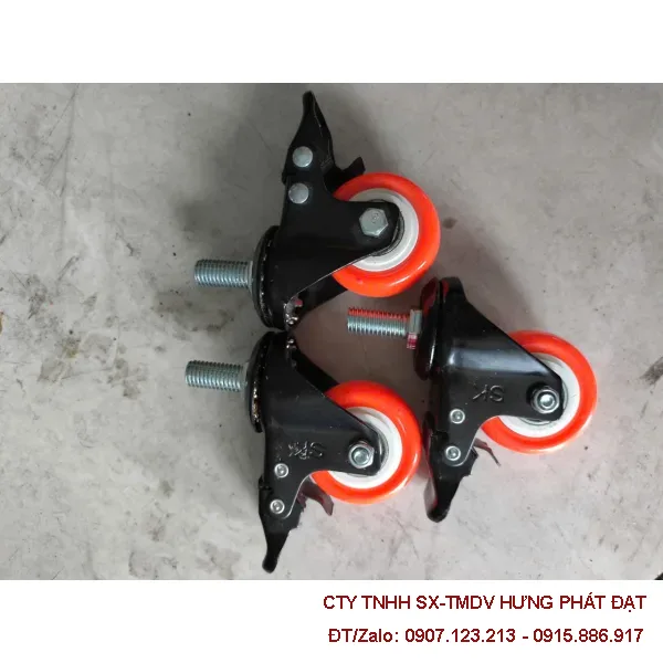 Bánh xe PVC đỏ phi 100 hai vòng bi chịu tải 100kg