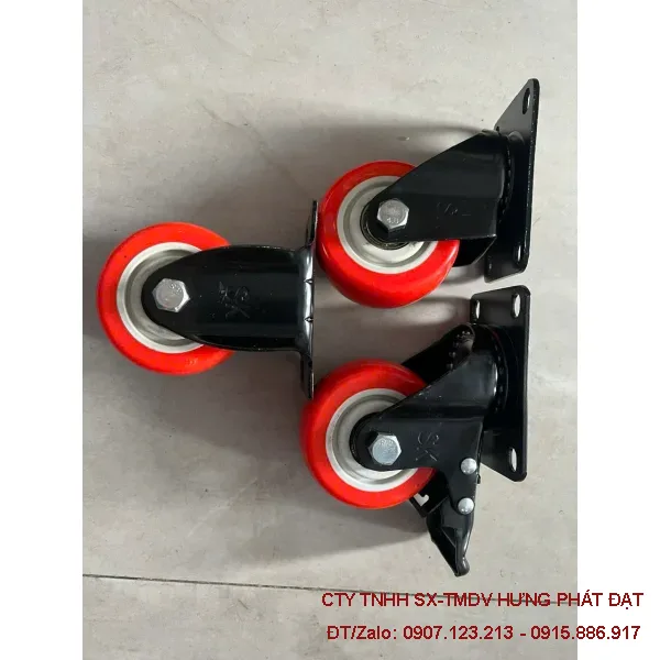 Bánh xe PVC đỏ phi 100 hai vòng bi chịu tải 100kg