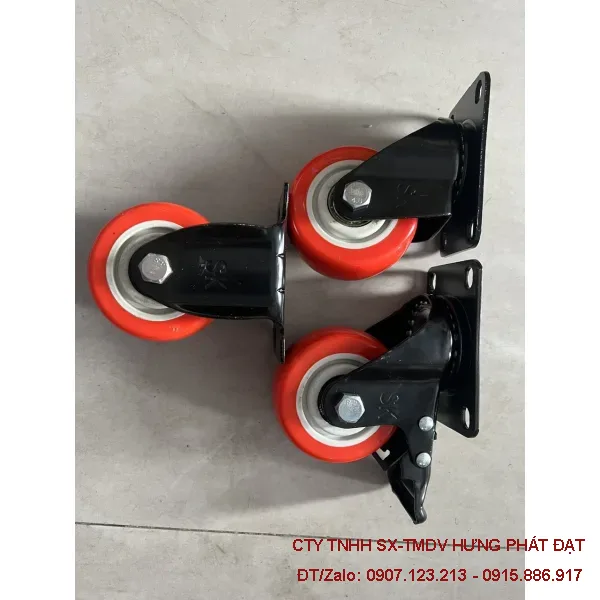 Bánh xe PVC đỏ phi 100 hai vòng bi chịu tải 100kg