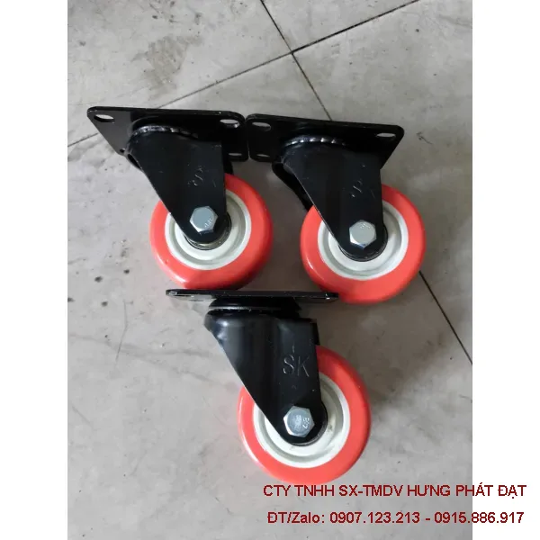 Bánh xe PVC đỏ phi 100 hai vòng bi chịu tải 100kg