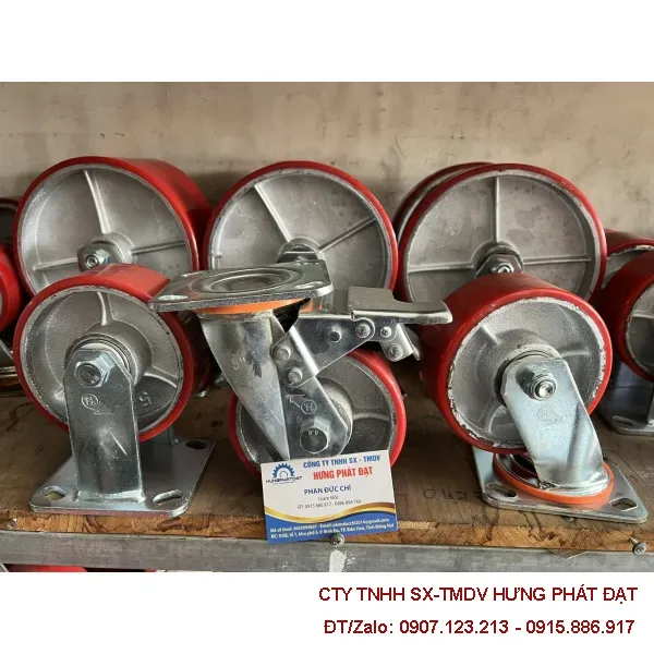 Bánh xe tải nặng càng dày 10ly phi 200 xoay cố định khóa