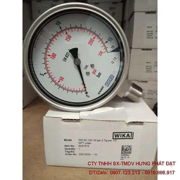 Đồng hồ đo áp suất HV Φ63 chân đứng, chân sau, có dầu