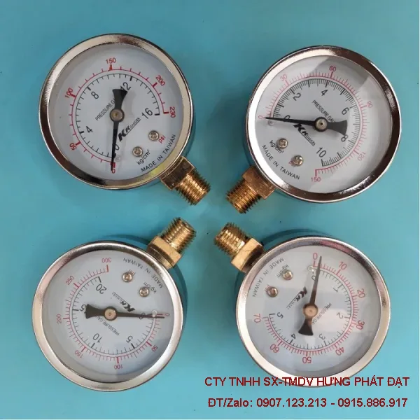 Đồng hồ đo áp suất KK Φ63 chân đứng, chân sau, có dầu