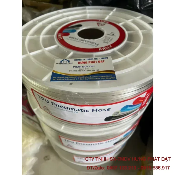 Ống hơi PU Kaily 8x12x100m trắng, xanh, đen, cam, vàng
